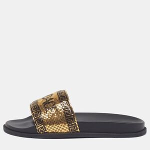 Fendi X Versace Size 44 Gold/black Metal Mesh Pool Slide Flat Sandals